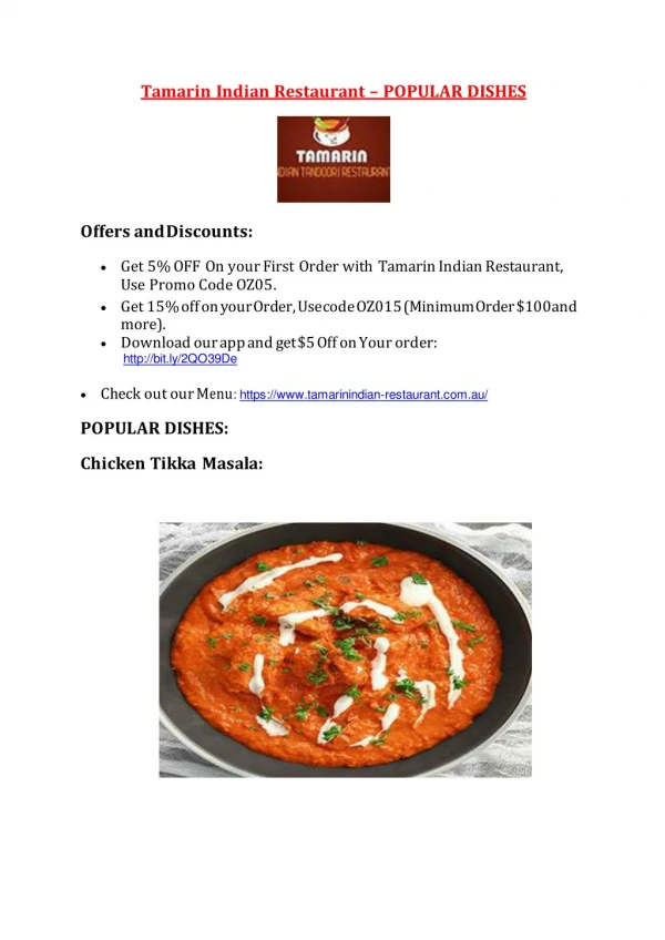 Tamarin Indian Restaurant Menu | Indian restaurant Bathurst, Sydney, NSW