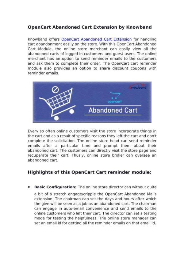 OpenCart Abandoned Cart Extension by Knowband