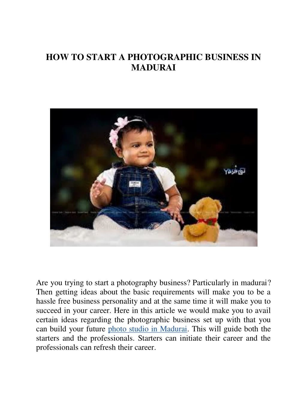 how to start a photographic business in madurai