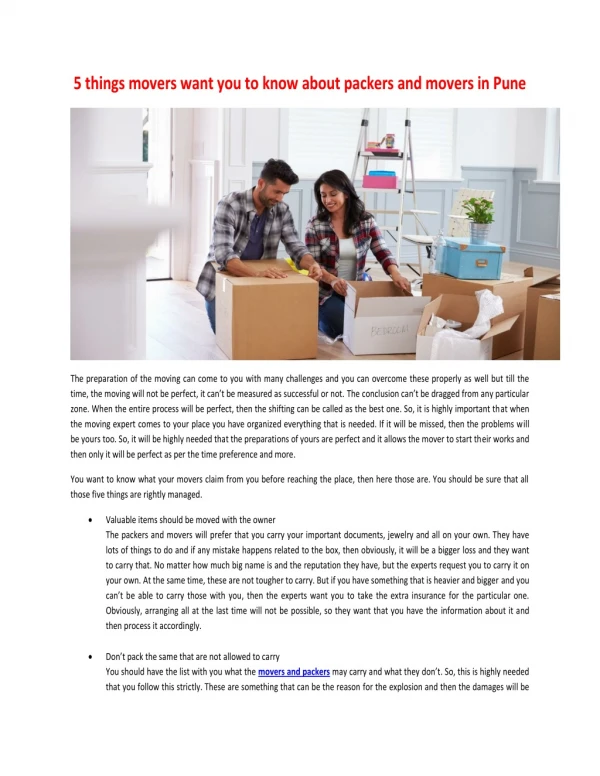 5 things movers want you to know about packers and movers in Pune