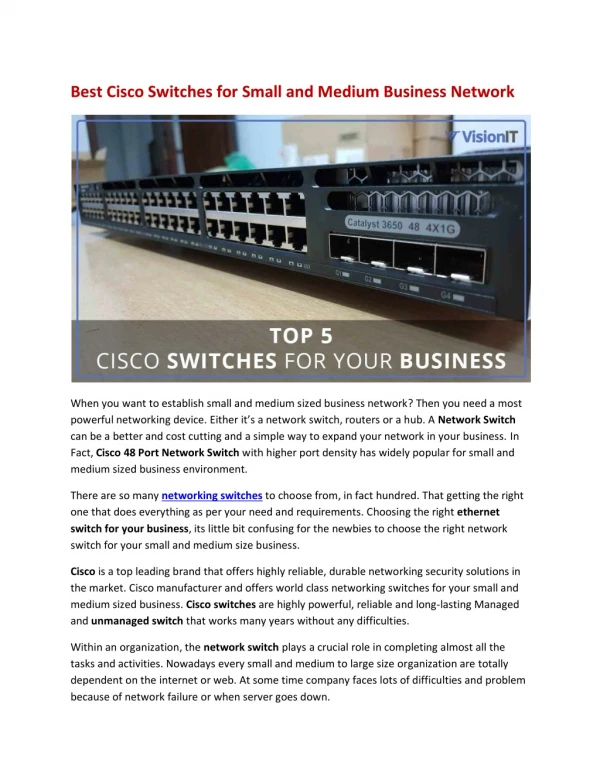 Best Cisco Switches for Small and Medium Business Network