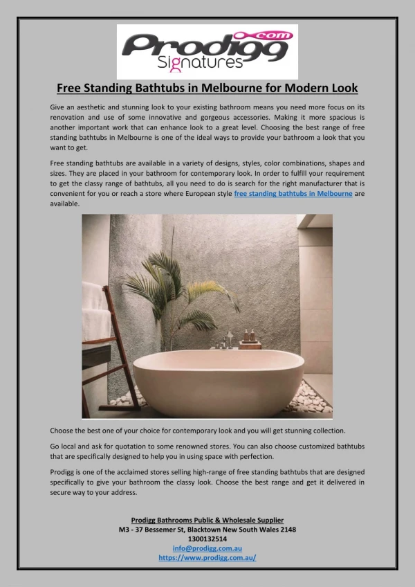 Free Standing Bathtubs in Melbourne for Modern Look