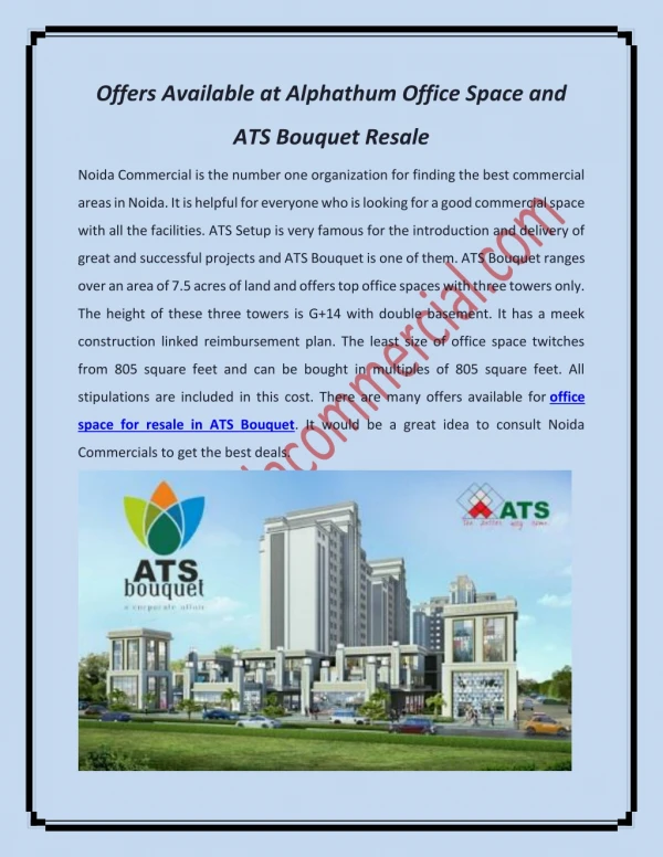 Office space for resale in ATS Bouquet