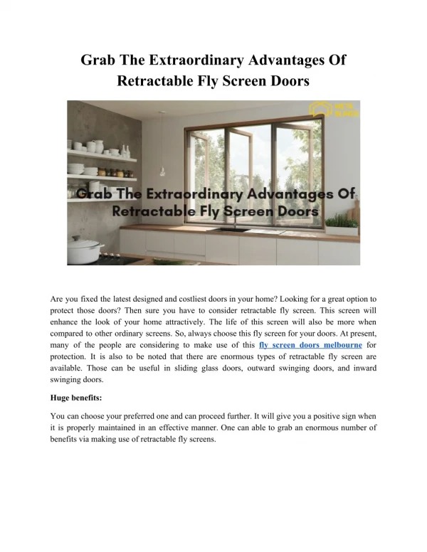 Grab The Extraordinary Advantages Of Retractable Fly Screen Doors