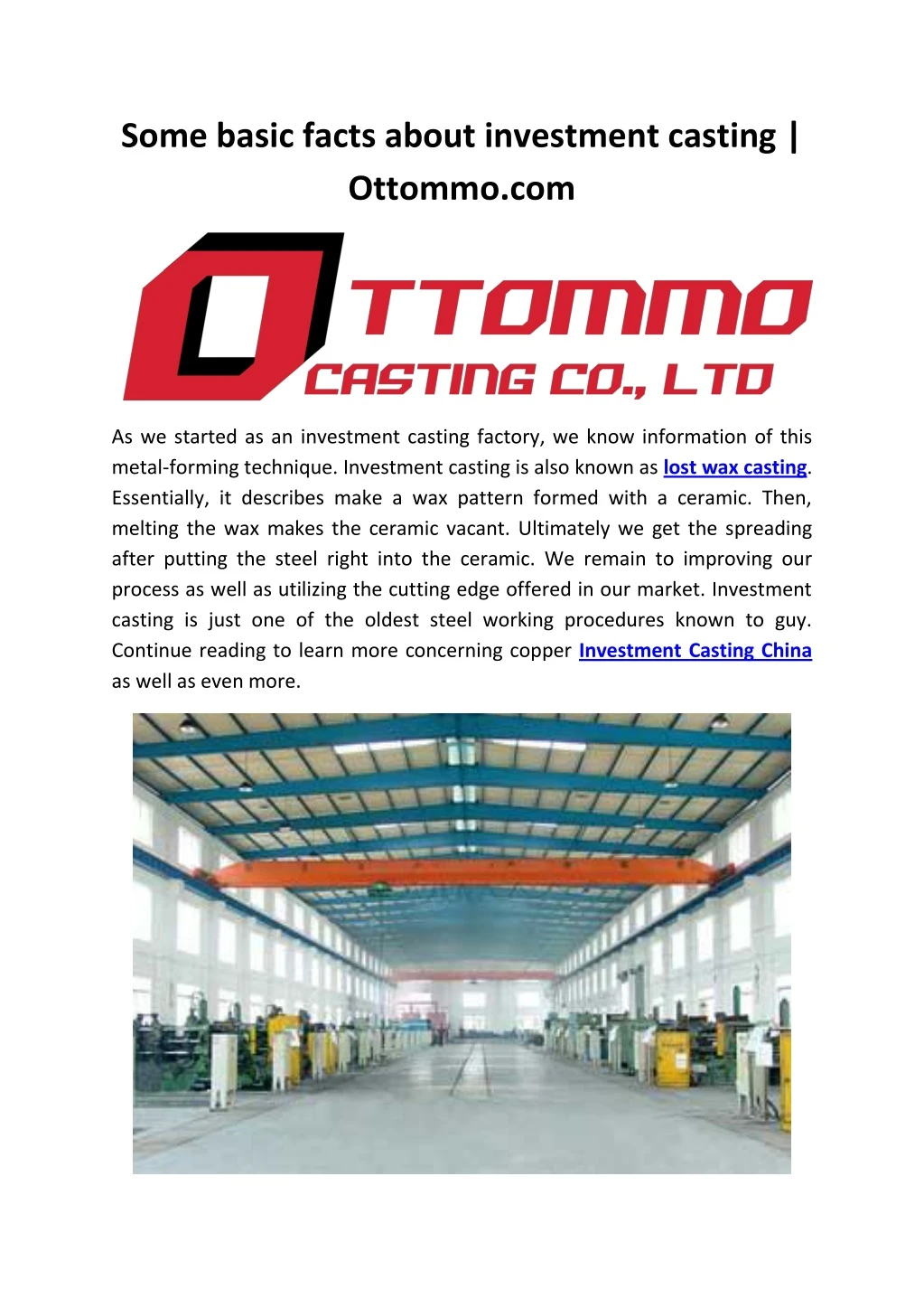 some basic facts about investment casting ottommo