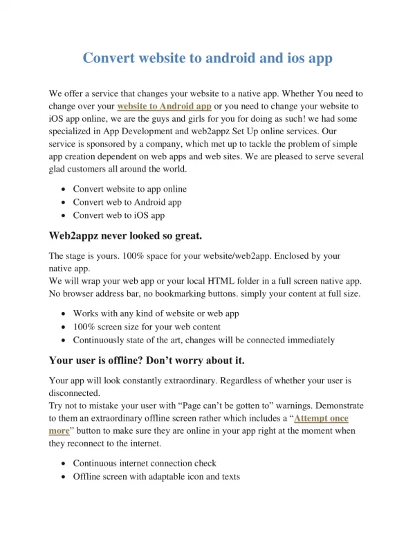 Convert website to android and ios app | web2appz