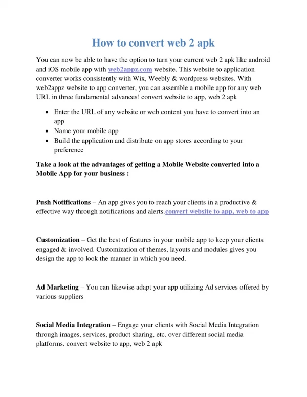 How to convert web 2 apk | web2appz