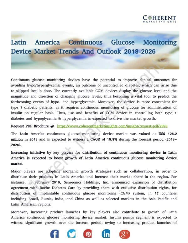 Latin America Continuous Glucose Monitoring Device Market Trends And Outlook 2018-2026