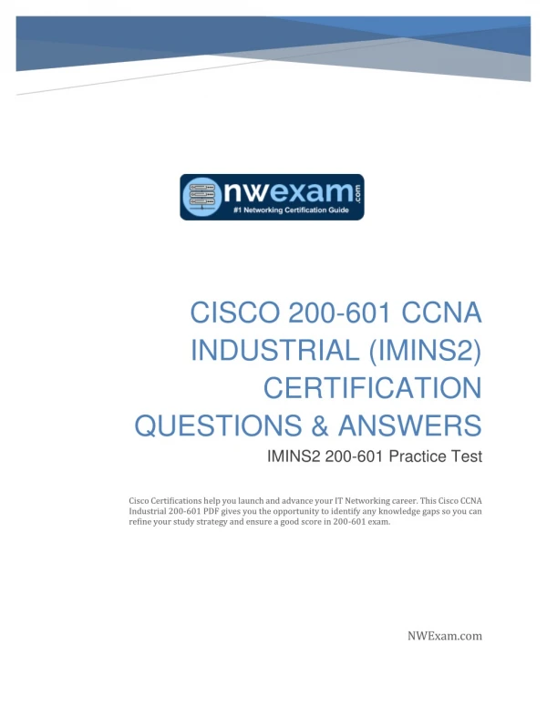 Cisco 200-601 CCNA Industrial (IMINS2) Certification Questions & Answers