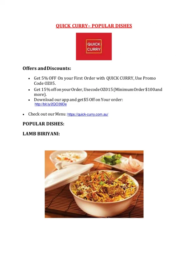 Quick Curry menu – 5% off - Indian restaurant Lathlain, Perth, WA,