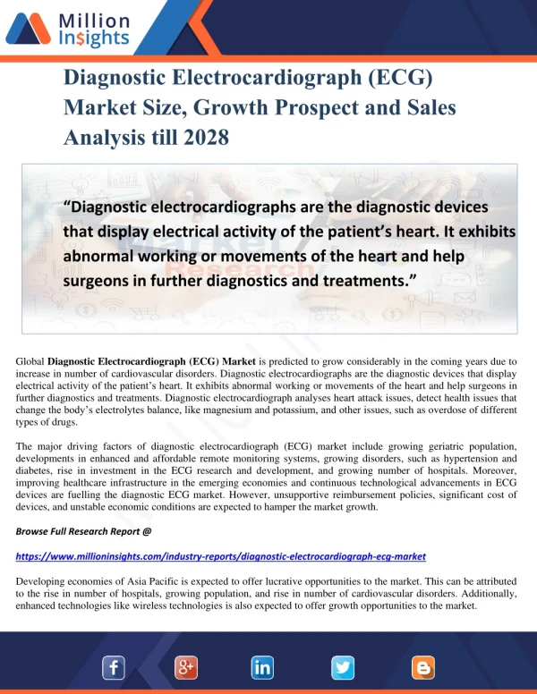 Diagnostic Electrocardiograph (ECG) Market Size, Growth Prospect and Sales Analysis till 2028