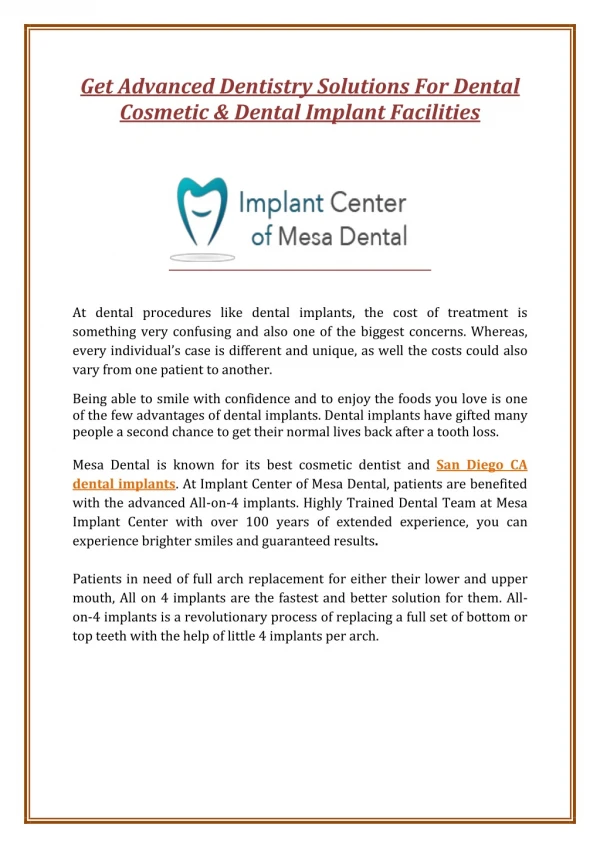 Get Advanced Dentistry Solutions For Dental Cosmetic & Dental Implant Facilities