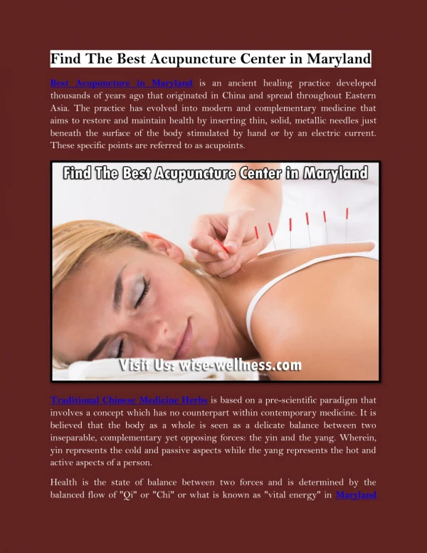 Find The Best Acupuncture Center in Maryland
