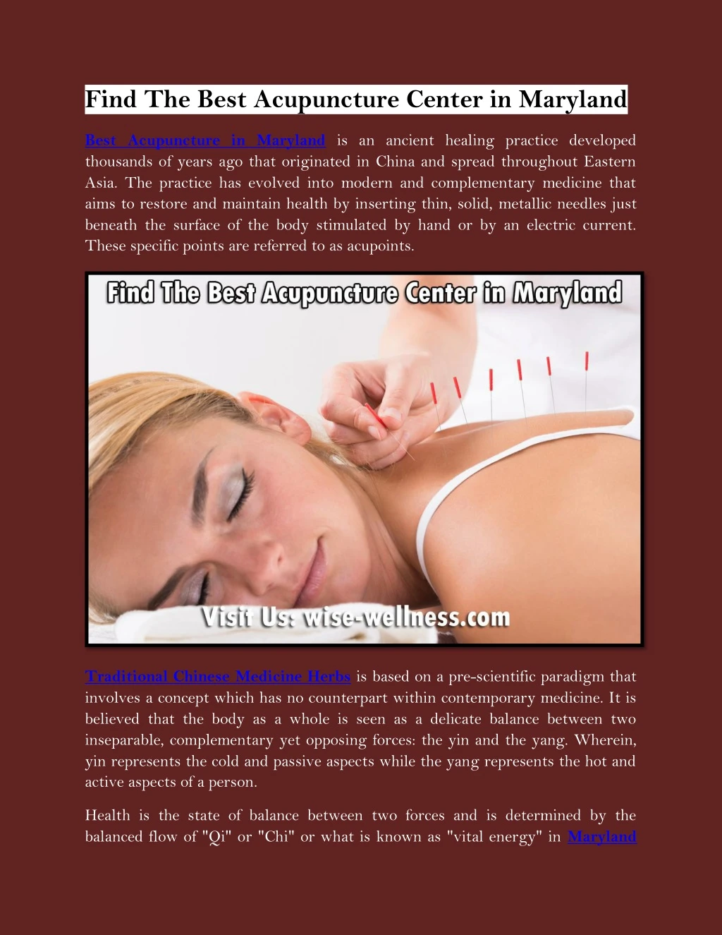 find the best acupuncture center in maryland