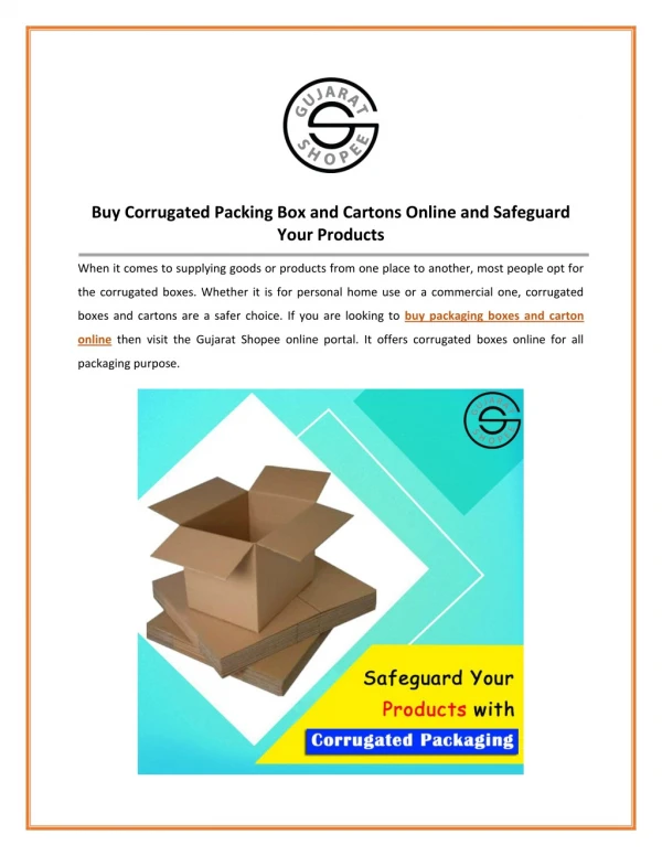Buy Corrugated Boxes Online in India at Gujarat Shopee