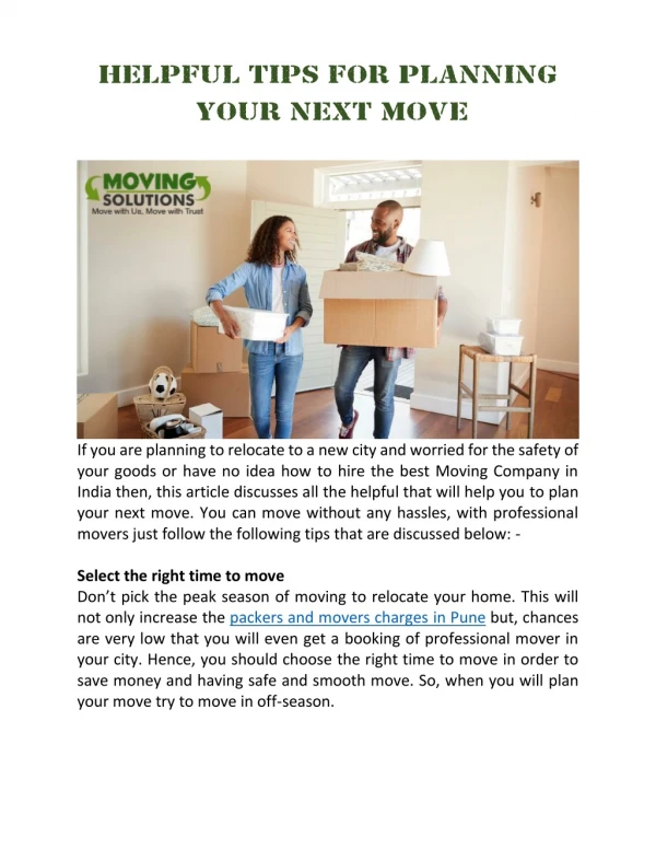 Helpful Tips for Planning Your Next Move