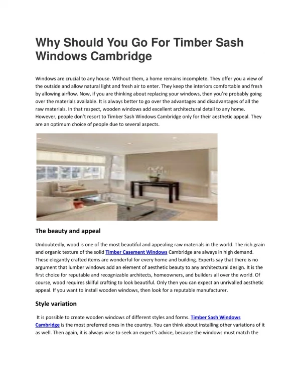 Why Should You Go For Timber Sash Windows Cambridge