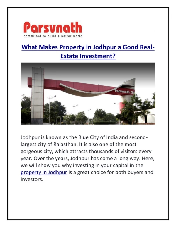 Parsvnath - Property For Sale in Jodhpur