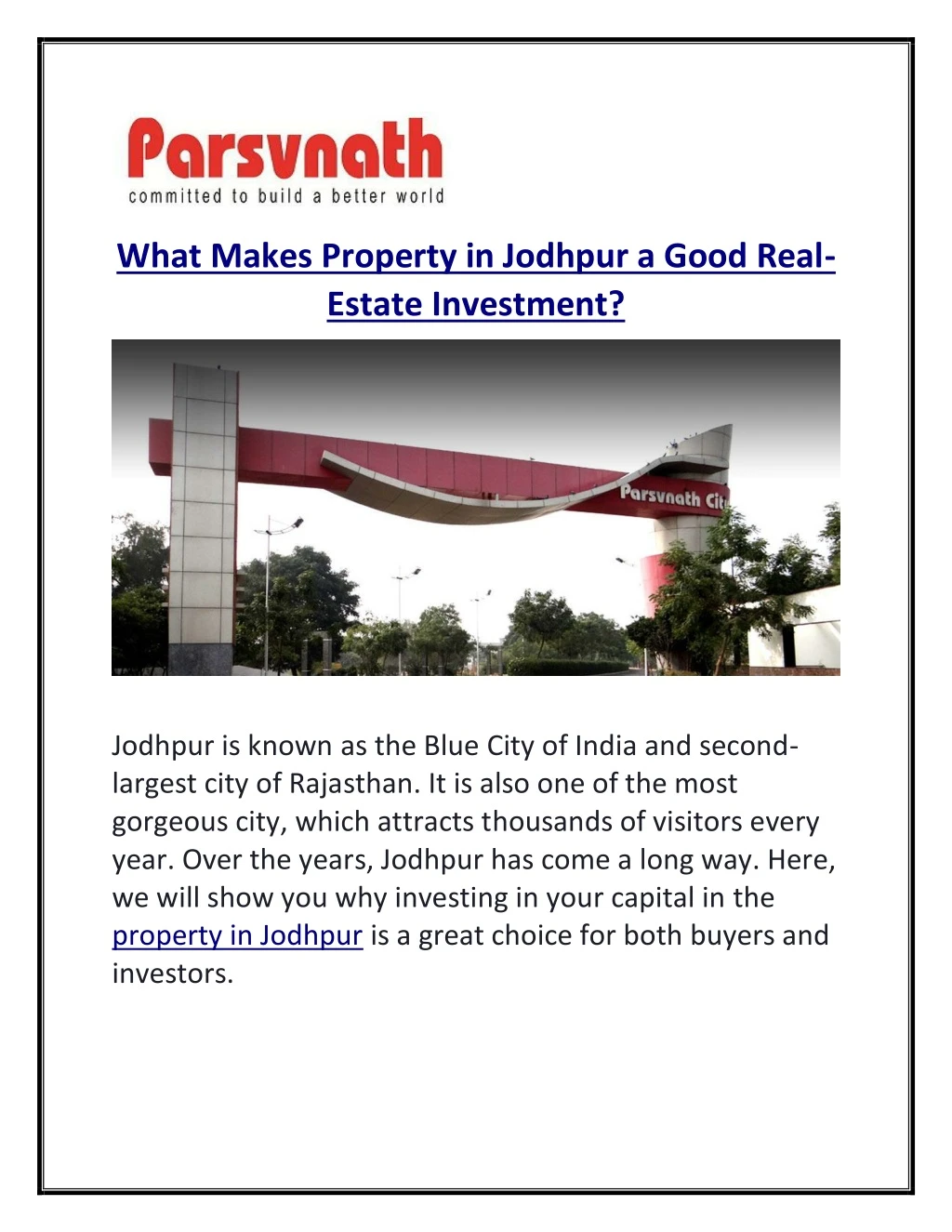 what makes property in jodhpur a good real estate