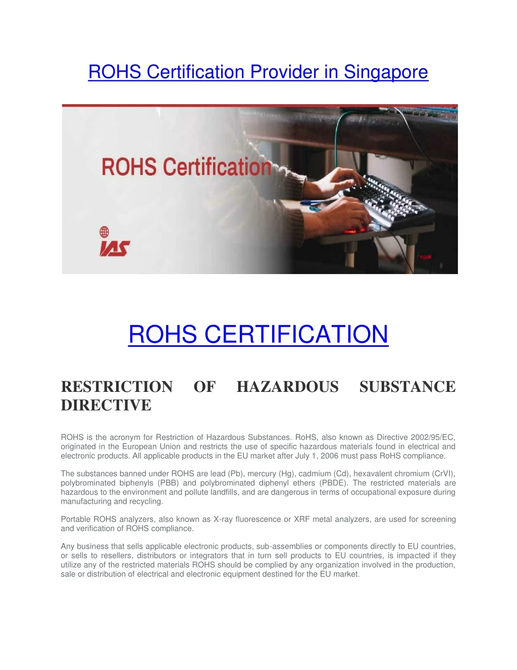 rohs certification provider in singapore