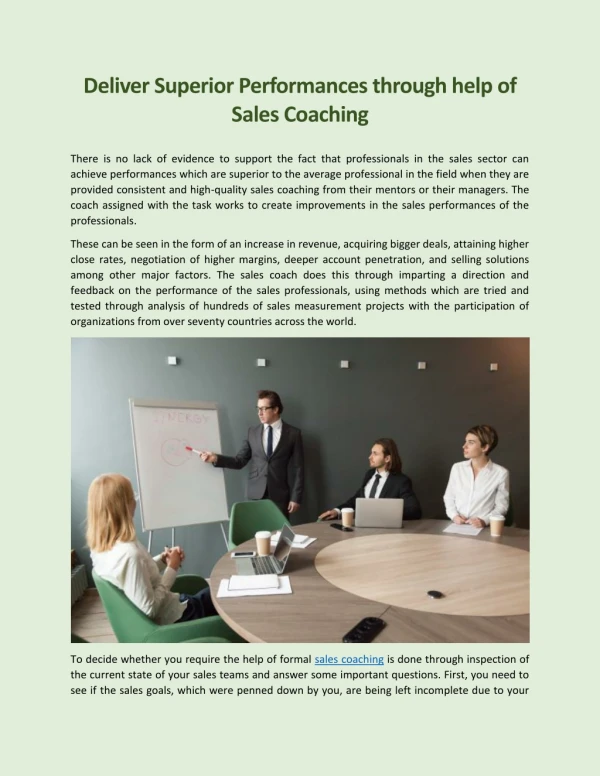 Deliver Superior Performances through help of Sales Coaching