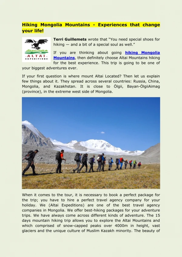 Hiking Mongolia Mountains - Experiences that change your life!