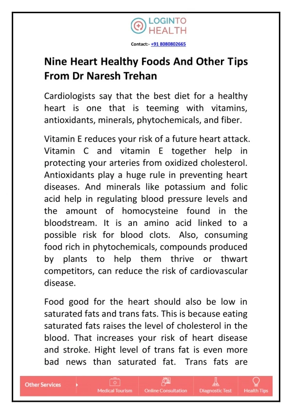 Nine Heart Healthy Foods And Other Tips From Dr Naresh Trehan