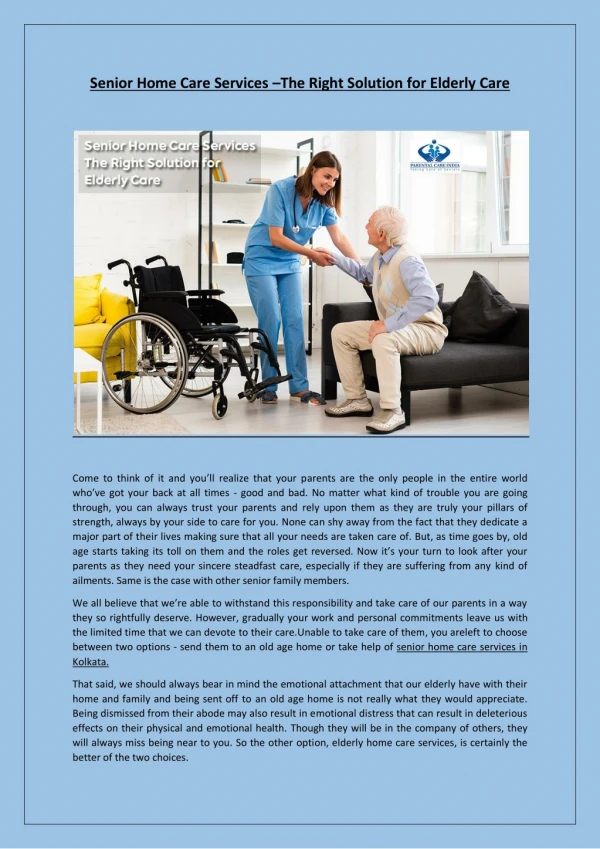Senior Home Care Services – The Right Solution For Elderly Care