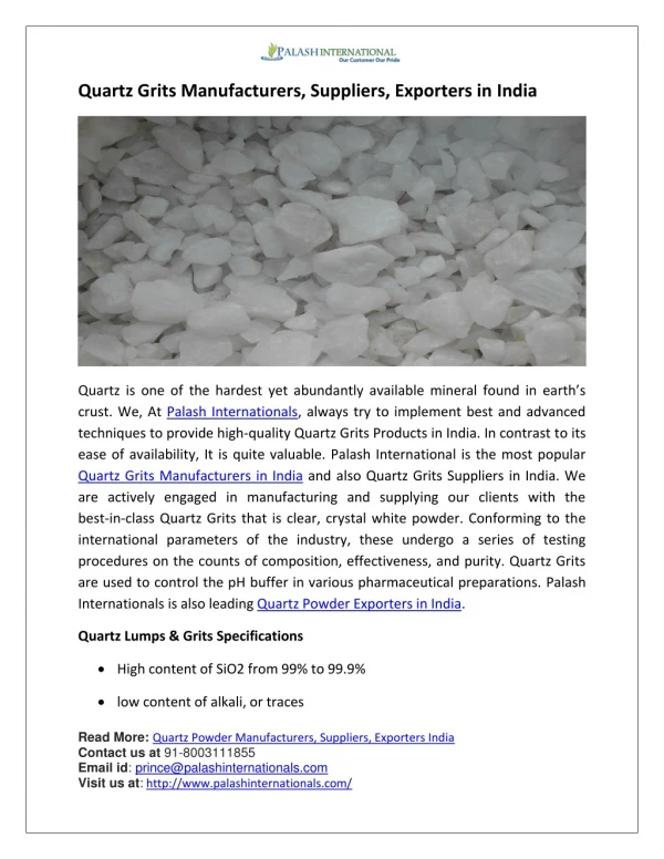 Quartz Grits Manufacturers, Suppliers, Exporters in India