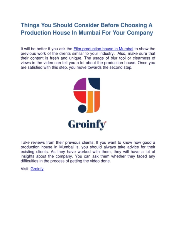Things You Should Consider Before Choosing A Production House In Mumbai For Your Company