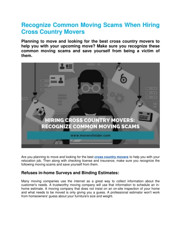 Recognize Common Moving Scams When Hiring Cross Country Movers