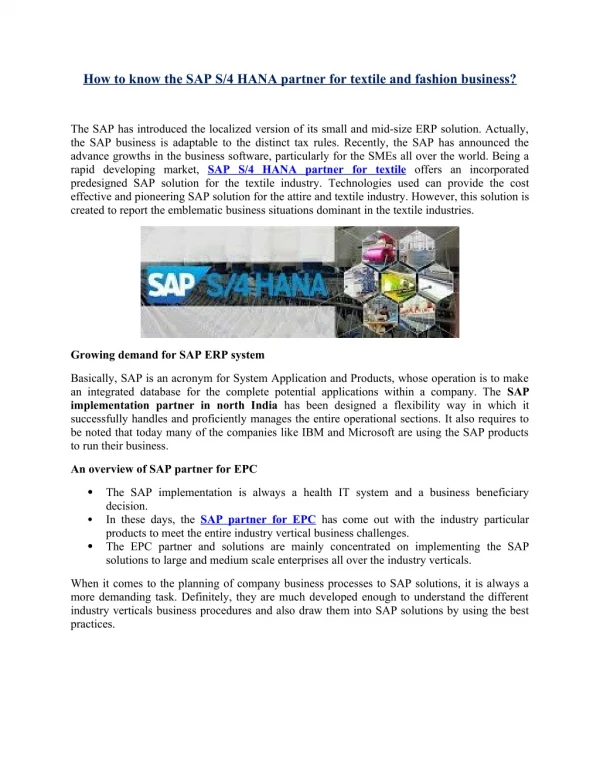 How to know the SAP S/4 HANA partner for textile and fashion business?