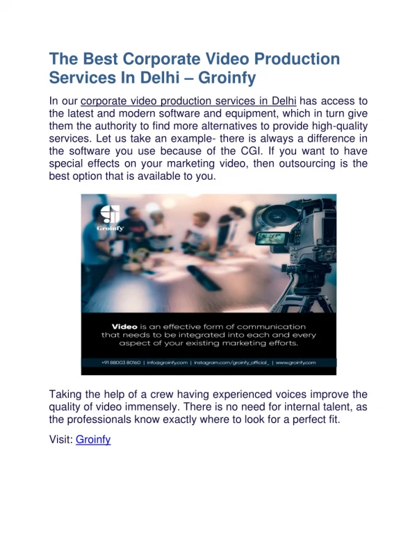 The Best Corporate Video Production Services In Delhi – Groinfy