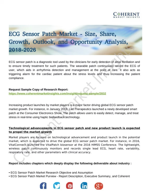 ECG Sensor Patch Market Widespread Research and Fundamental study to 2026