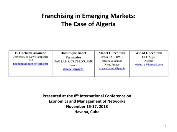 Franchising in Emerging Markets: The Case of Algeria