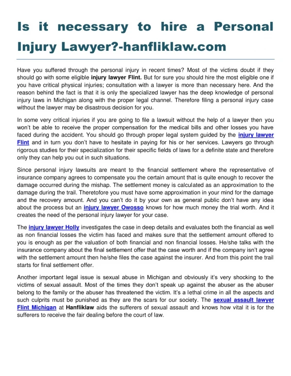 Is it necessary to hire a Personal Injury Lawyer?-hanfliklaw.com