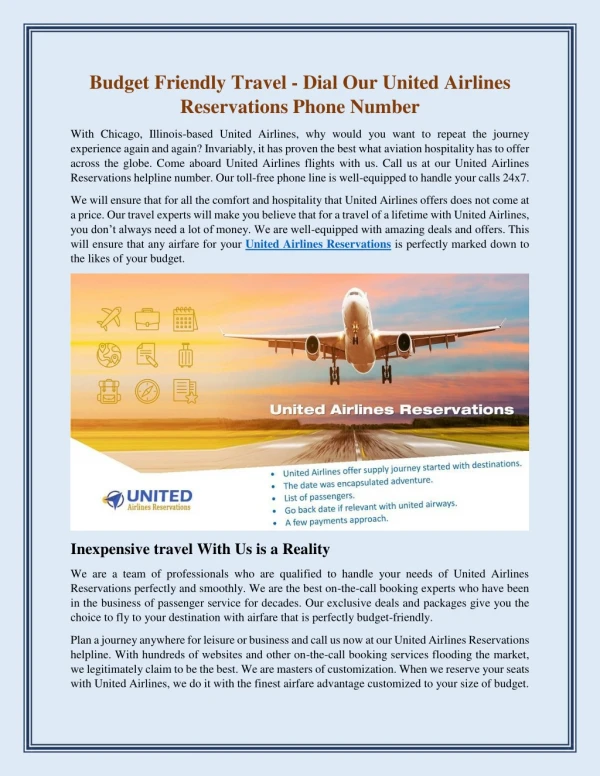 Budget Friendly Travel - Dial Our United Airlines Reservations Phone Number