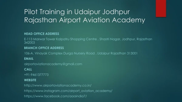Pilot Training in Udaipur Jodhpur Rajasthan Airport Aviation Academy