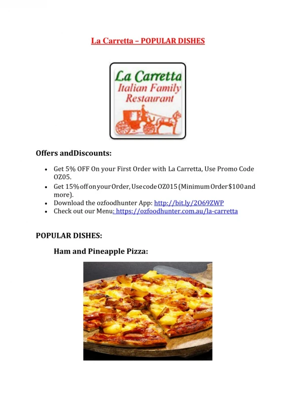 15% Off - La Carretta-West Pennant Hills - Order Food Online
