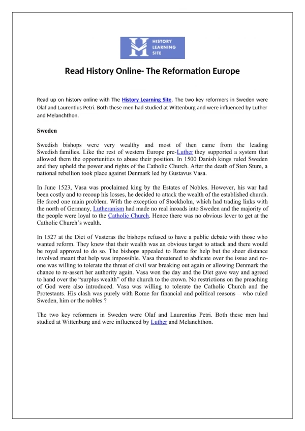 Read History Online- The Reformation Europe