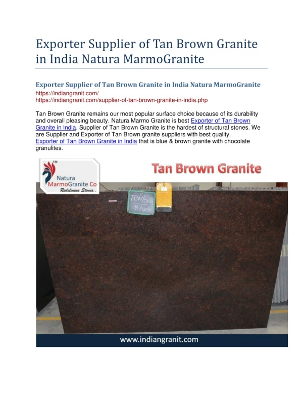 Exporter Supplier of Tan Brown Granite in India Natura MarmoGranite