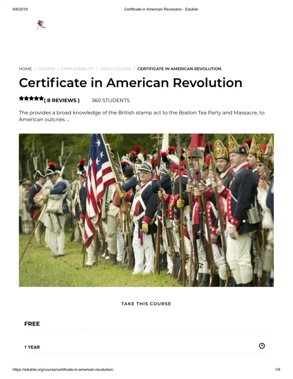 Certificate in American Revolution - Edukite