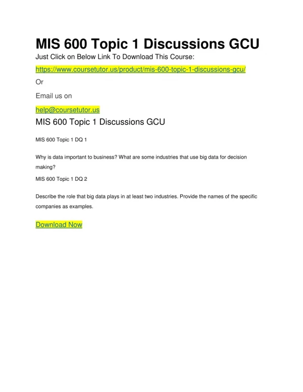 MIS 600 Topic 1 Discussions GCU