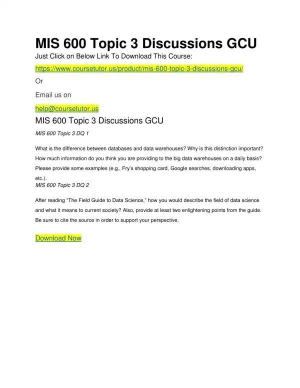 MIS 600 Topic 3 Discussions GCU