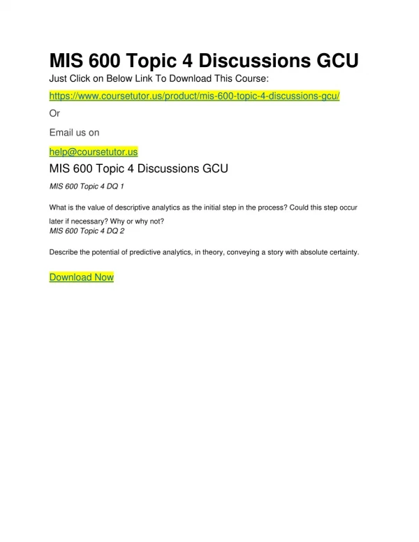 MIS 600 Topic 4 Discussions GCU
