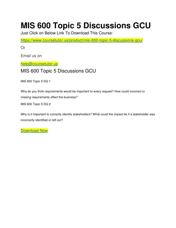 MIS 600 Topic 5 Discussions GCU