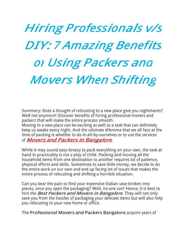 Hiring Professionals v/s DIY: 7 Amazing Benefits of Using Packers and Movers When Shifting