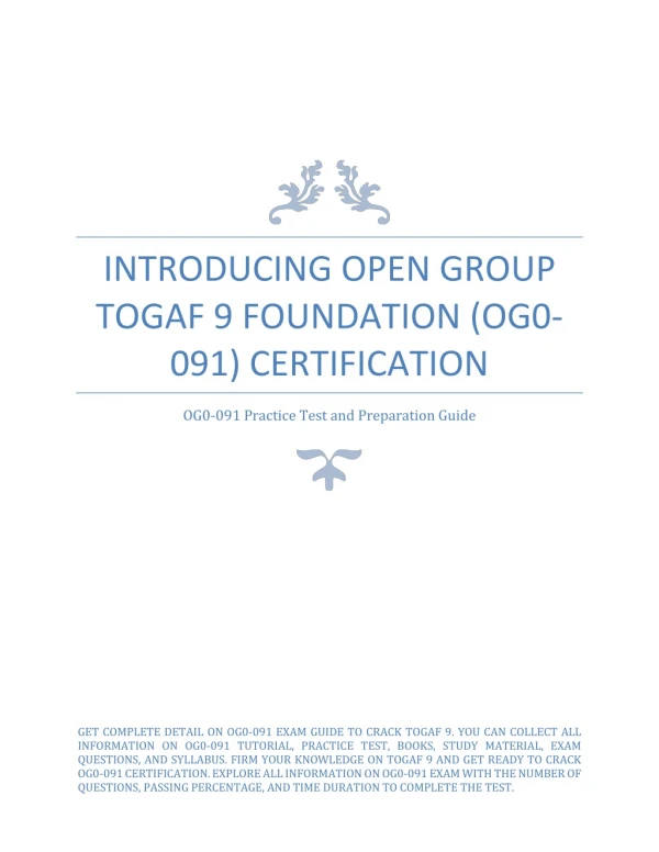 Introducing Open Group TOGAF 9 Foundation (OG0-091) Certification
