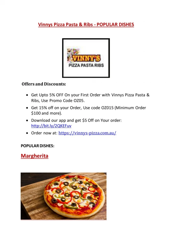 Vinnys Pizza Pasta & Ribs Menu - 5% off - Pizza restaurant Tweed Heads