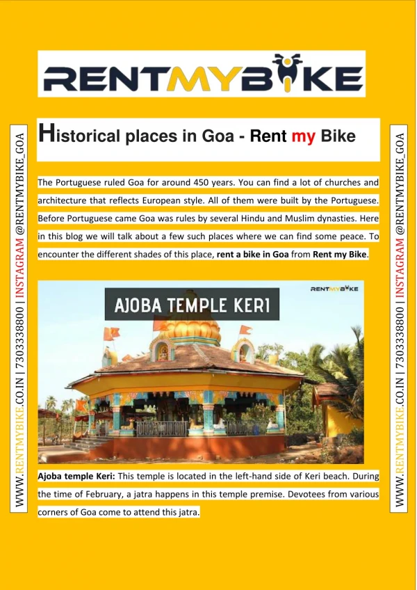 Historical places in Goa - Rent my Bike